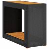 Patio Side Table with Wooden Top Black 39.4"x15.7"x29.5" Poly Rattan