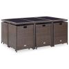 11 Piece Patio Dining Set with Cushions Poly Rattan Brown - Brown