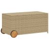 Garden Storage Box with Wheels Mix Beige 50.2 Gal Poly Rattan