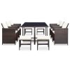 11 Piece Patio Dining Set with Cushions Poly Rattan Brown - Brown