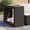 Patio Side Table with Wooden Top Black 39.4"x15.7"x29.5" Poly Rattan