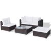 5 Piece Patio Lounge Set with Cushions Poly Rattan Brown - Brown