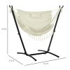 Outsunny Outdoor Hammock Chair with Stand, Swing Hanging Lounge, Cream White with Side Pocket & Headrest