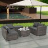 Patio Furniture, Outdoor Furniture, Seasonal PE Wicker Furniture, 4 Set Wicker Furniture With Tempered Glass Coffee Table - as Pic