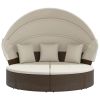 Patio Lounge Bed with Canopy and Cushions Brown Poly Rattan