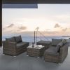 Patio Furniture, Outdoor Furniture, Seasonal PE Wicker Furniture, 4 Set Wicker Furniture With Tempered Glass Coffee Table - as Pic