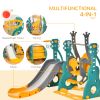 4-in-1 Kids Slide and Swing Set with Basketball Hoop and Adjustable Seat Height