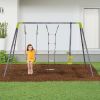 3 in 1 Kids Metal Swing Set for Backyard with Swing Seat, Glider and Climbing Ladder, Heavy Duty Metal Frame for 4 Children