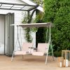 Outsunny 2-Seater Outdoor Porch Swing with Canopy and Table, Patio Swing Chair for Garden, Poolside, Backyard, Beige