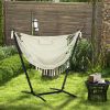 Outsunny Outdoor Hammock Chair with Stand, Swing Hanging Lounge, Cream White with Side Pocket & Headrest