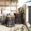 Patio Side Tables 2 pcs with Wooden Top Gray Poly Rattan