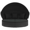 Patio Lounge Bed with Canopy and Cushions Black Poly Rattan