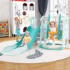 1PC Toddler Slide and Swing Set with Extra-long Slide Height Adjustable Swing Basketball Hoop