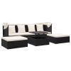 Patio Lounge Bed with Roof Black Poly Rattan