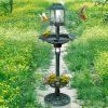 Outdoor Solar Lighted Pedestal Bird Bath Resin Fountain Decoration with Planter and Feeder, Decorative Vintage Bird Feeder for Garden Yard, Green