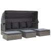 Patio Lounge Bed with Roof Mixed Gray Poly Rattan