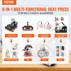 VEVOR Heat Press Machine 15x15Inch 8pcs 1050W Combo Digital Multifunctional Sublimation Heat Transfer Machine Dual LED Display for T Shirts Hat Mug Ca