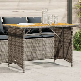 Patio Table with Wooden Top Gray 43.3"x26.8"x27.6" Poly Rattan