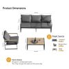 Outdoor 4 Pieces Furniture Sets Modern Iron Patio Conversation Sets Sofa w Grey Cushion Faux Wood Grain Frame Coffee Table for Garden Courtyard Poolsi