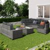GO 8-pieces Outdoor Wicker Round Sofa Set, Half-Moon Sectional Sets All Weather, Curved Sofa Set With Rectangular Coffee Table