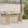 Patio Table with Glass Top Beige 43.3"x26.8"x27.6" Poly Rattan