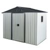 8ft x 4ft Outdoor Metal Storage Shed with Window and Metal Foundation for Backyard, Patio, Lawn --White and Black