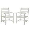 Patio Dining Chair with Armset Set of 2, Pure White with Imitation Wood Grain Wexture,HIPS Material