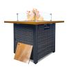 Outdoor Fire Pit 50,000 BTU Propane Gas Fire Table with Lid Fireplace with Glass Wind Guard Wicker Base for Garden, Patio, Backyard - 28Inch