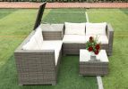 4 Piece Patio Sectional Wicker Rattan Outdoor Furniture Sofa Set with Storage Box - Grey Wicker Creme Cushion