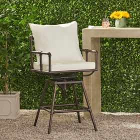 Outdoor Patio Bar Stool Swivel Barstool Upholstered Barstool Adjustable Height With Metal Frame (Option: Black Brown)