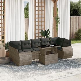 Garden Sofa Set Grey PE rattan, powder-coated steel, tempered glass (Color: Grey)