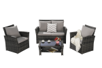 4 Pieces Outdoor Patio Furniture Sets Garden Rattan Chair Wicker Set, Poolside Lawn Chairs with Tempered Glass Coffee Table Porch Furniture