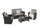 4 Pieces Outdoor Patio Furniture Sets Garden Rattan Chair Wicker Set, Poolside Lawn Chairs with Tempered Glass Coffee Table Porch Furniture