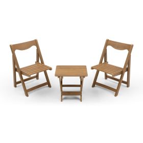 HIPS Material Outdoor Bistro Set Foldable Small Table and Chair Set with 2 Chairs and Rectangular Table, Teak (Color: as Pic)