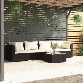 Garden Lounge Set Black with cream cushions (Color: Black)