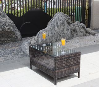 Outdoor Patio Furniture Coffee Table With Clear Tempered Glass (Color: as Pic)