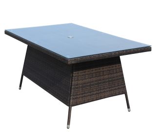 Outdoor patio Furniture Rectangular Dining Table with clear tempered glass (Color: as Pic)