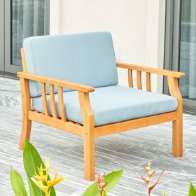 Kapalua Honey Nautical Curve Eucalyptus Wooden Outdoor Sofa Chair with Cushion (Color: as Pic)