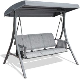 3 Person Patio Swing Chair with Storage Pocket Bag Weather Resistant Canopy Heavy Duty Steel Frame Hanging Glider Seating for Outdoor,Balcony,Garden (Color: Grey)
