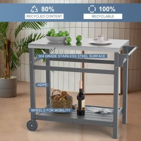 Outdoor Prep Cart Dining Table for Pizza Oven;  Patio Grilling Backyard BBQ Grill Cart (Color: GRAY)