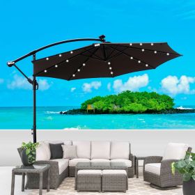 10 ft Outdoor Patio Umbrella Solar Powered LED Lighted Sun Shade Market Waterproof 8 Ribs Umbrella with Crank and Cross Base for Garden Deck Backyard (sku: W65627957)