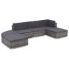 6 Piece Patio Lounge Set with Cushions Poly Rattan Gray