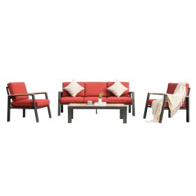 4 Pieces Aluminum Outdoor Patio Furniture Set, Modern Outdoor Sectional with Outdoor Patio Coffee Table & 7 Inch Cushion (Color: as Pic)
