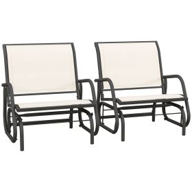 Outsunny Porch Glider Set of 2, Metal Frame Swing Glider Chairs with Breathable Mesh Fabric, Curved Armrests and Steel Frame for Garden, Poolside (Color: as Pic)