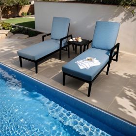 3PC Outdoor Aluminum Patio Furniture Chaise Lounge Set, 2 Chaise & 1 End Table with Modern Tapered Feet (Color: as Pic)