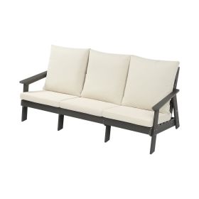 HIPS 3 Seater Sofa with Cushion, Outdoor Garden Sofa, Sofa Set for Porch, Poolside, Terrace, and Yard Grey/Beige (Color: as Pic)