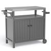 Outdoor Grilling Table with Storage,,Waterproof Outdoor Grill Cabinet,Stainless Steel Tabletop Outdoor Kitchen Island,BBQ Cart with Wheels