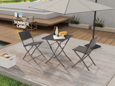 Rattan Patio Bistro Set, 3 Piece Foldable Outdoor Patio Furniture Sets, with Folding Table and Two Chairs, for Garden, Backyard, Pool, Lawn, Porch (Color: as Pic)