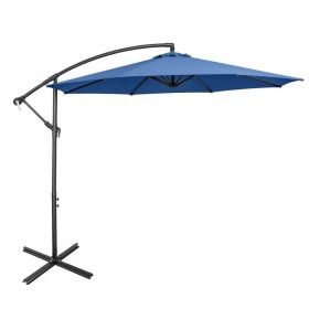 10 Feet Offset Umbrella with 8 Ribs Cantilever and Cross Base (Color: Blue)