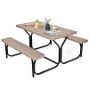 Outdoor Picnic Table Bench Set with Metal Base